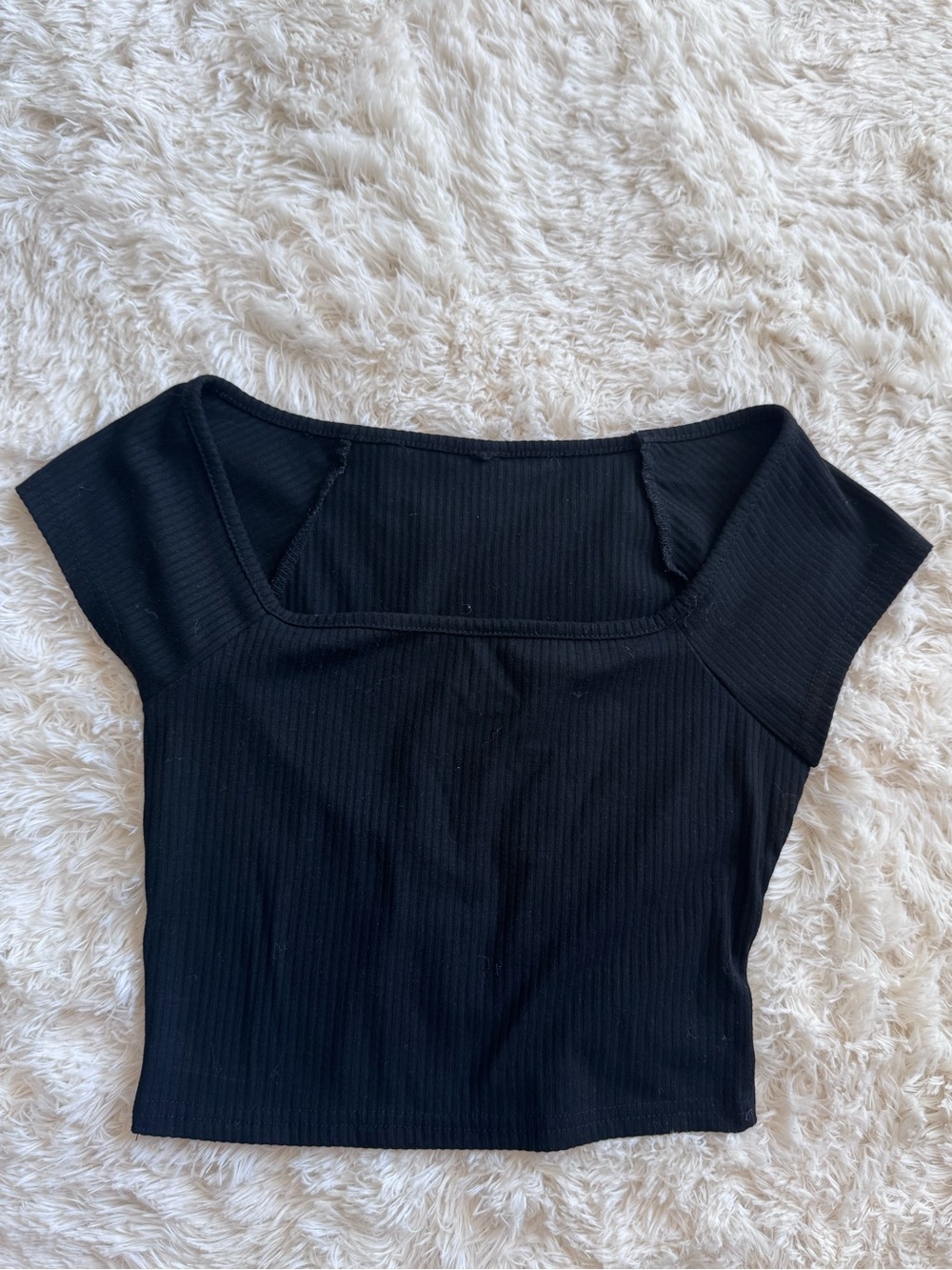 Black Square-Neck Ribbed Crop Top